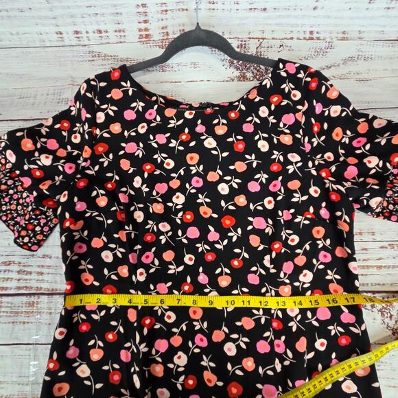 Talbots Jewel Neck Shift Dress 12P Black Pink Poppy Floral Short Sleeve Ruffle - Picture 12 of 16